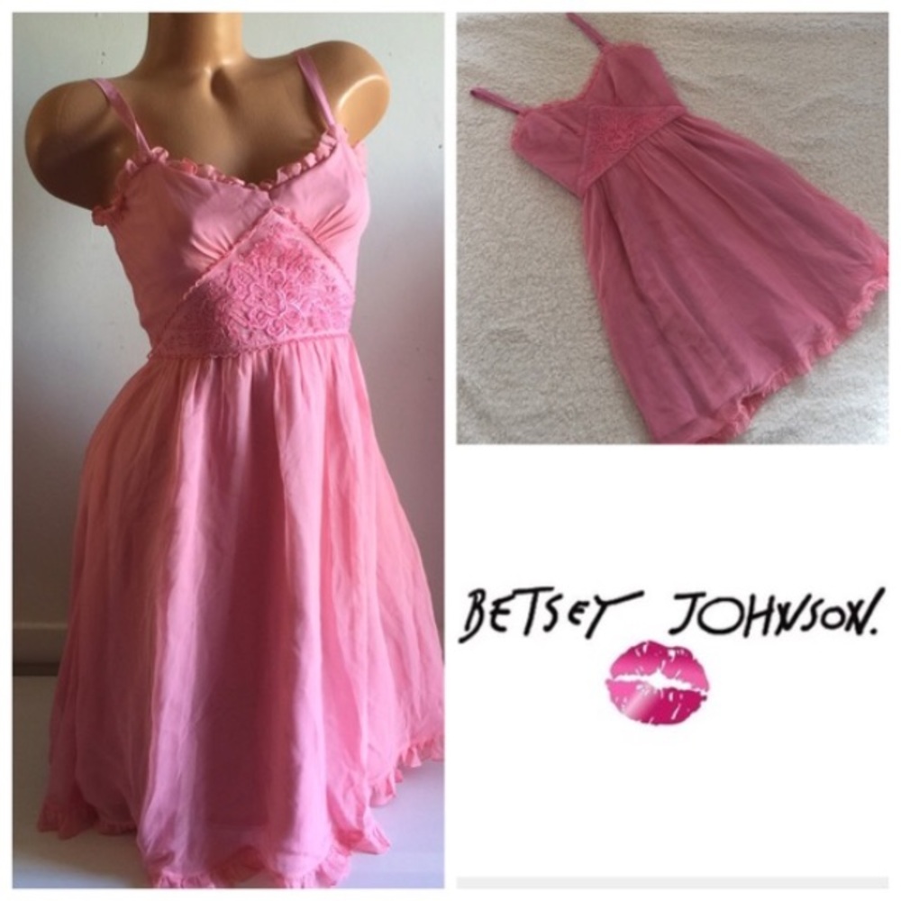 Betsey Johnson pink ruffle chiffon dress